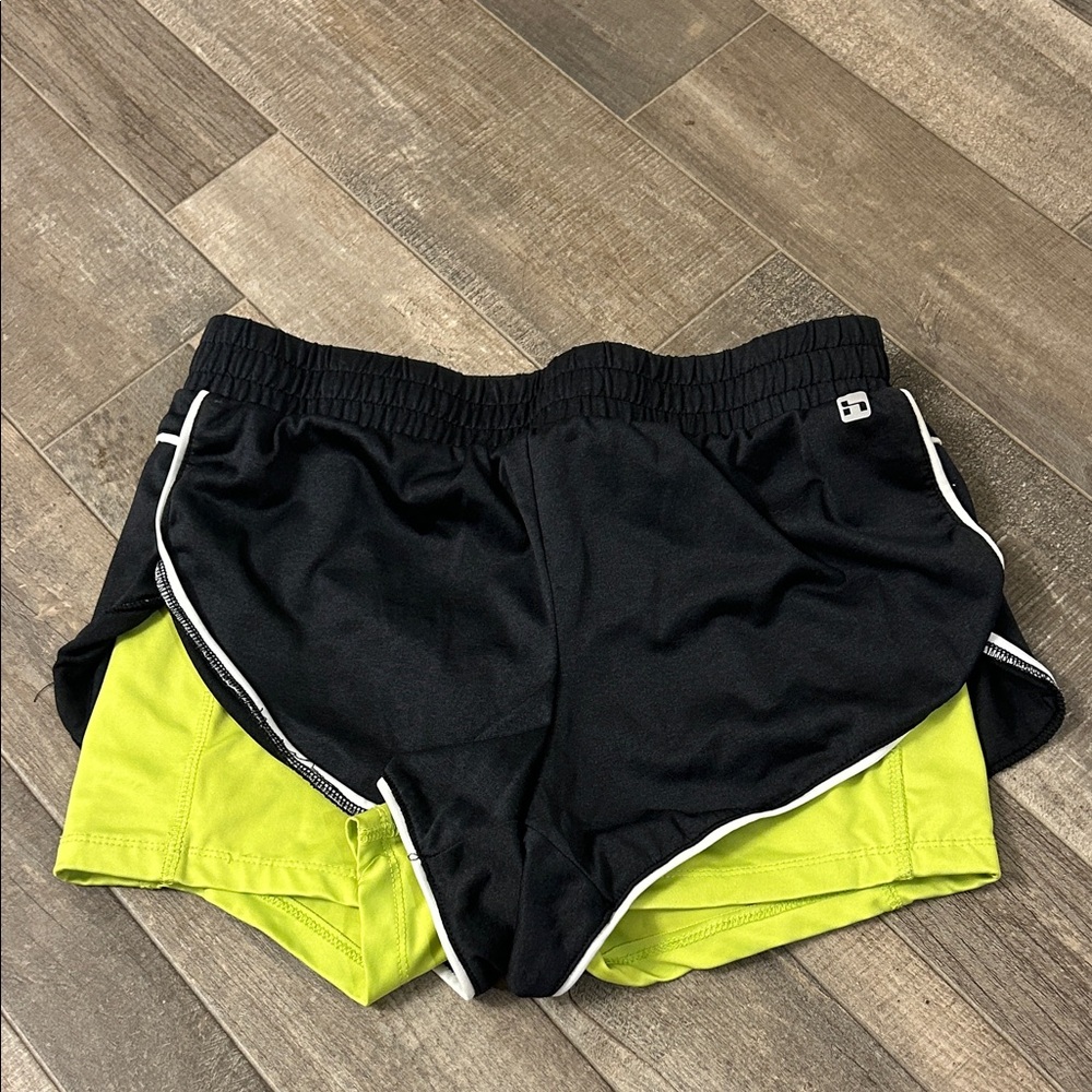 Hind Black and Neon Green Athletic Shorts